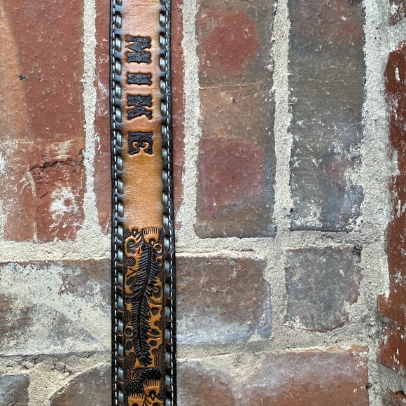 Tooled leather belt with acorns & leaves design and “MIKE” on back - Picture 5 of 12
